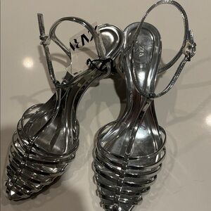 Zara Metallic Silver Strappy Sandals